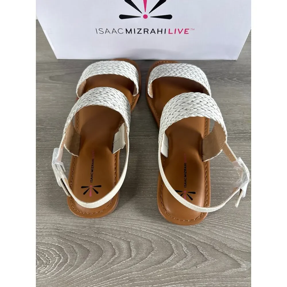Isaac Mizrahi Live Rosalyn White Woven Slingback Flat Sandals IM3ROS20  7.5M‎